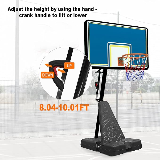Basketball Hoop Outdoor 8.04-10FT Height Adjustable, Portable Basketball Goal with 44 Inch Shatterproof Backboard, Heavy-Duty Base & Wheels for Youth,Teens,Adults in Backyard,Driveway,Indoor