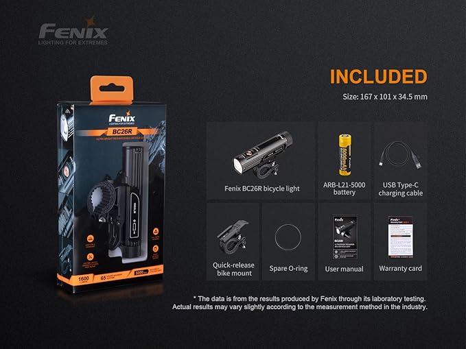 Fenix BC26R 1600 Lumen Rechargeable Bike Light with Edisonbright Battery Carrying case