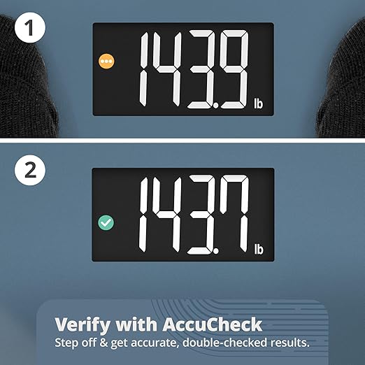 Greater Goods Digital AccuCheck Bathroom Scale for Body Weight, Capacity up to 400 lbs, Batteries Included, Stone Blue