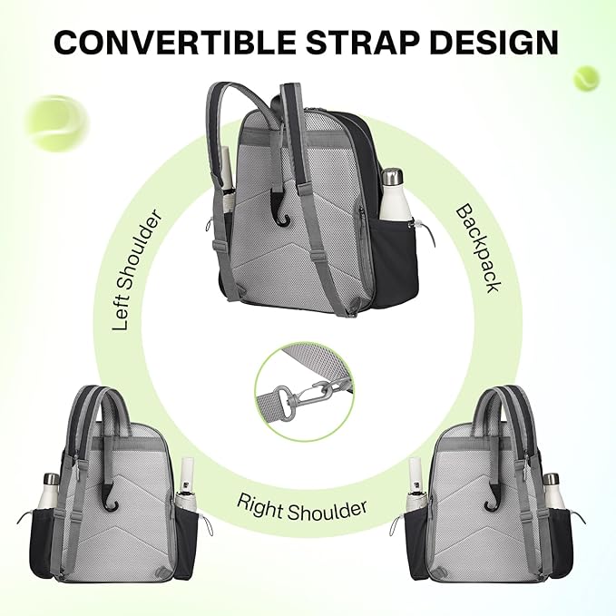 Tennis Bags for Women, Waterproof Tennis Sling Crossbody Shoulder Backpack Holds 2 Rackets, Tennis Racket Bag for Pickleball Badminton