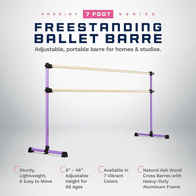 VITA Barre Portable Freestanding Double Ballet Barre, Prodigy, Wood | Adjustable Height, USA Made, Home or Gym Exercise Equipment for Kids & Adults | Dance, Fitness, Pilates