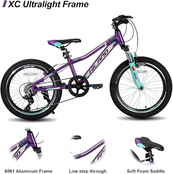 HILAND 20 26 27.5 Inch Mountain Bike for Women Girl, 7/21 Speed with Lock-Out Suspension Fork, Aluminum Frame MTB, Adult Ladies Womens Bike Mens Bicycle