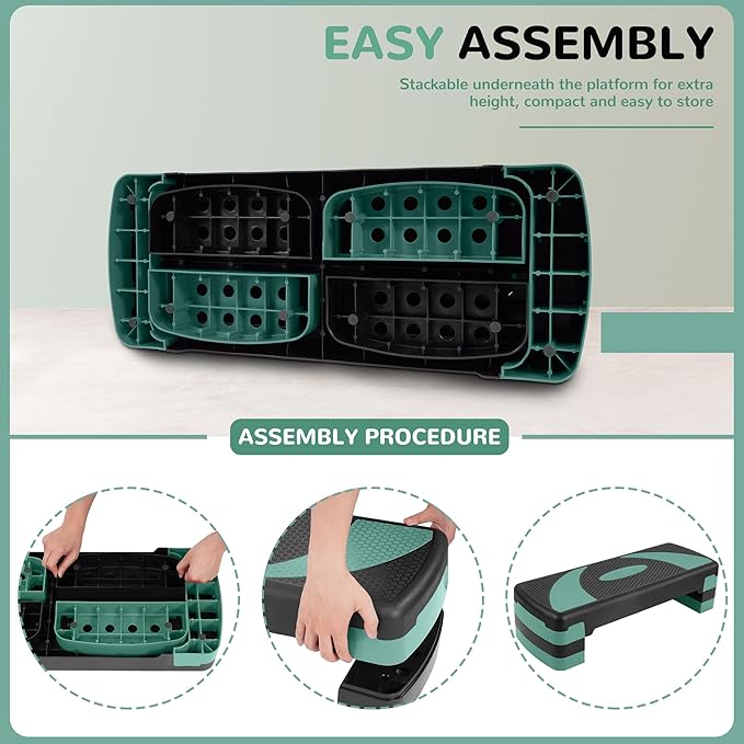 Fitvids Step Aerobic Platform, 31" Exercise Step with 3 levels Adjustable Height, 4 Stackable Risers, Fitness Training Workout Stepper for Home Gym, Cardio Strength, Black & Pink