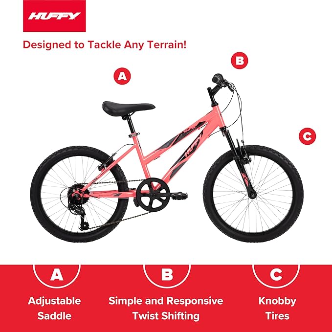Huffy Stone Mountain Hardtail Mountain Bike for Boys/Girls/Men/Women, 20"/24"/26" Sizes, 6 or 21 Speed Shimano Twist Shifting, Front or Dual Suspension, Comfort Saddle, Sleek Colors