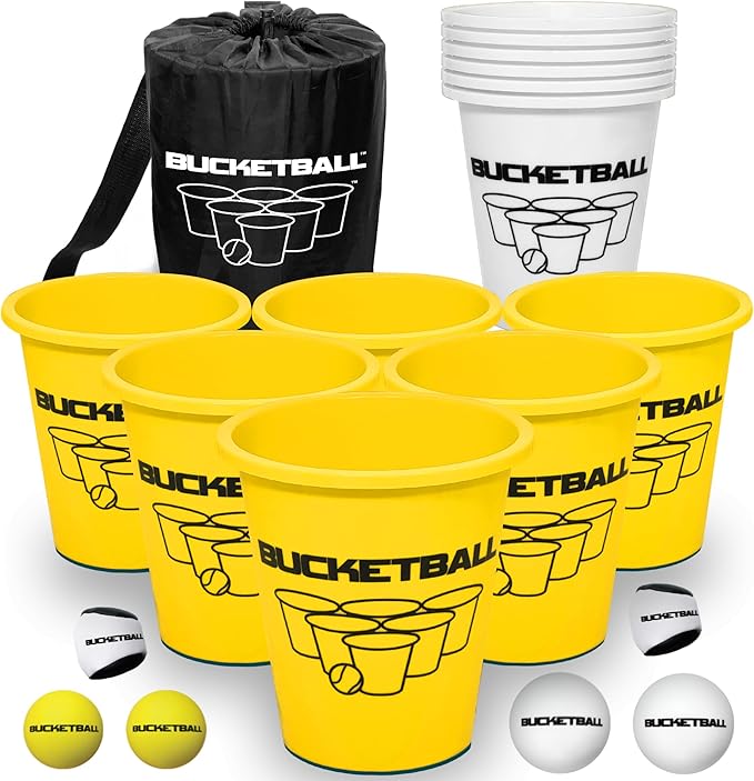BucketBall | Team Color Edition | Combo Pack (Yellow/White): Original Yard Pong Game: Best Camping, Beach, Lawn, Outdoor, Family, Adult, Tailgate, Jumbo, Giant Game