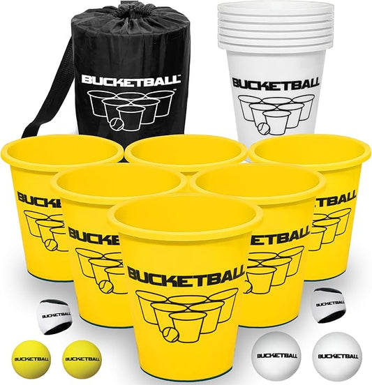 BucketBall | Team Color Edition | Combo Pack (Yellow/White): Original Yard Pong Game: Best Camping, Beach, Lawn, Outdoor, Family, Adult, Tailgate, Jumbo, Giant Game