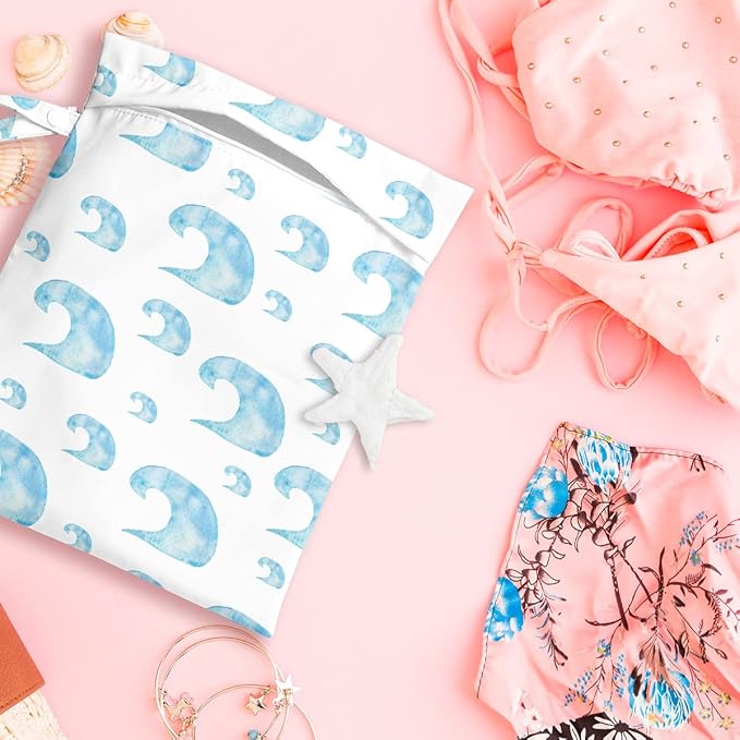 Wet Bag, Wet Dry Bag, Wet Bag for Swimsuit, Travel, Beach, Pool, Diapers, Dirty Yoga Gym Clothes, Makeup Bag, Waterproof Reusable Beach Bag Ocean Decor Starfish Sea Horse Anchor