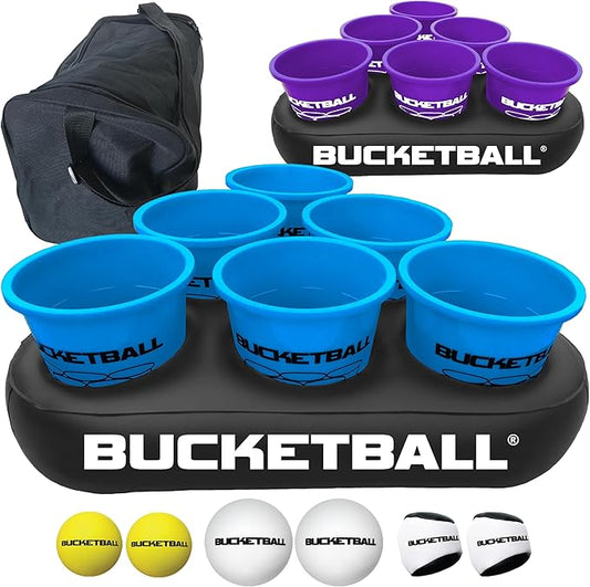 BucketBall | Team Color Edition | Party Pack (Light Blue/Purple): Original Yard Pong Game: Best Camping, Beach, Lawn, Outdoor, Family, Adult, Tailgate, Jumbo, Giant Game