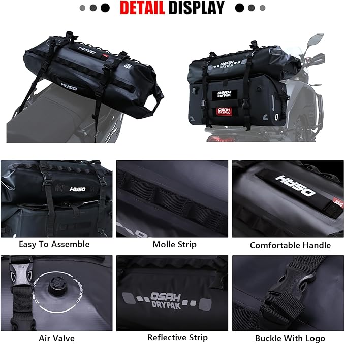 Waterproof Duffel& Luggage Bag - Motorcycle Dry Bag Tail Saddle Bags with Roll Top Closure,Large Storage Space,for Camping, Kayaking, Fishing & Traveling(Grey, 20L)