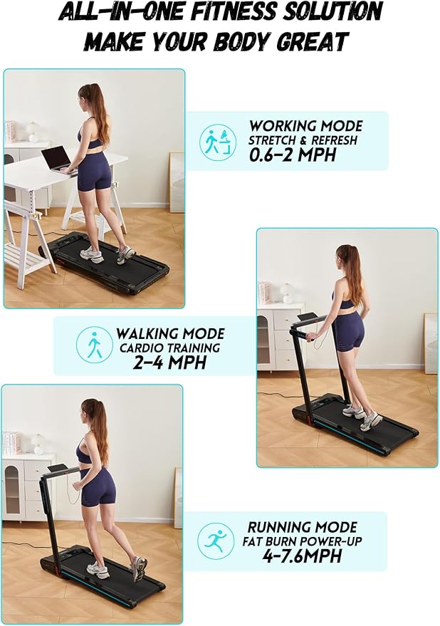 Treadmill with Auto Incline Walking Pad Underdesk for Home Office Potable Compact Running Machine Jogging Caminadora para Casa Up to 13% 6 Levels with Remote Control Indoor Fitness Black