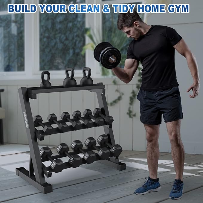 BEKING Dumbbell Rack, 3 Tier Weight Storage Rack for Dumbbells, Kettlebells, Multilevel Free Weight Organizer Stand for Home Gym Fitness, 1000-Pound Capacity