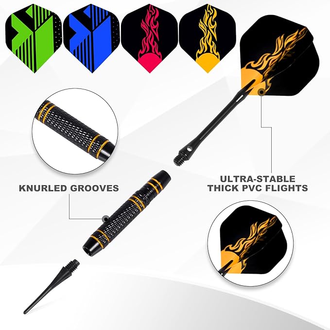 Darts Plastic Soft Tip, Professional Dart Set, 12Pcs 18Gram with 120 Extra Tips, 6 One-Piece Dart Wings, Flight Protector, Tool Wrench, Storage Case, Darts Set for Electronic Dartboard