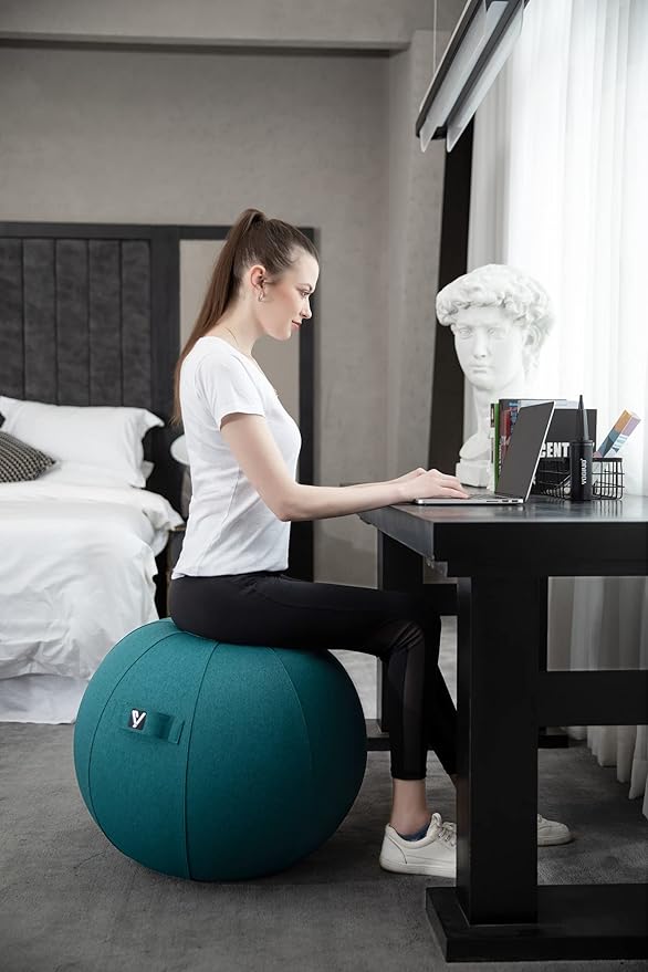 Sitting Ball Chair, Yoga Ball Chair Exercise Ball Chair for Home Office Desk, Stability Ball for Fitness & Pilates, Ergonomic Balance Ball Seat with Cover and Pump
