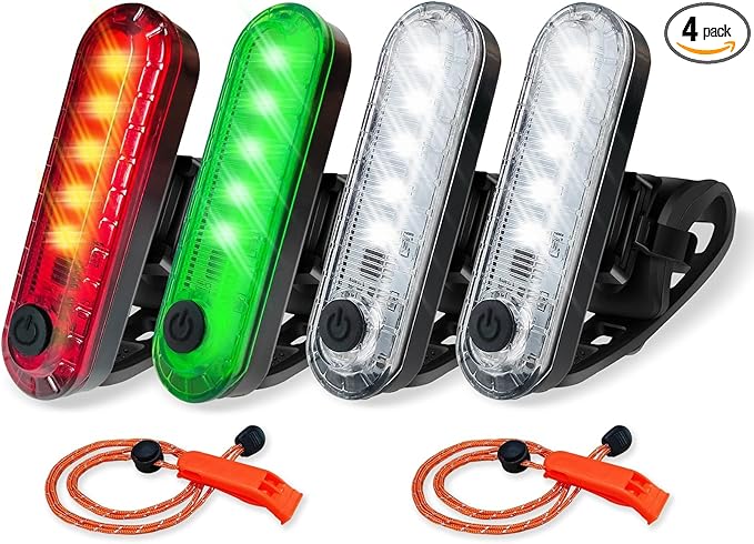 4Pack LED Navigation Lights Kit for Boat Kayak, Stern Light Battery 0perated, Easy Clip on for Night Kayaking, Boating, Canoeing, Paddle Board, Jet Ski, Dinghy, 2Pcs Safety Whistles