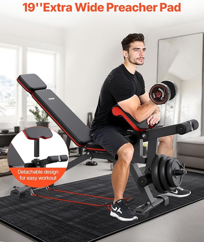 VEVOR Weight Bench, 800lbs Adjustable Weight Bench Press for Full Body Workout, Exercise Sit up Bench for Home Gym Strength Training, Flat Bench with with Leg Extension, Preacher Pad, Fast Adjustment