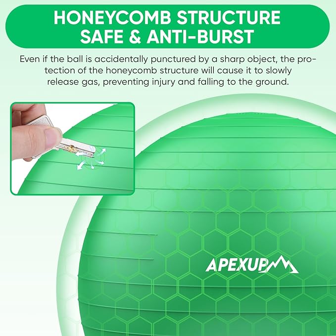 APEXUP Yoga & Pilates Ball - Anti Slip Heavy Duty Gym Ball for Fitness, Balance & Core Workout