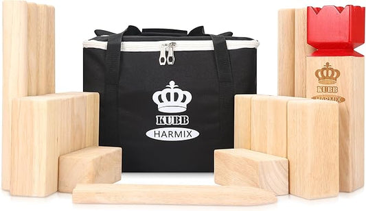 Kubb Yard Game Set Viking Chess Garden Rubber Wood Outdoor Tossing Game with Canvas Carry Bag Viking Chess Set for Kids Adults