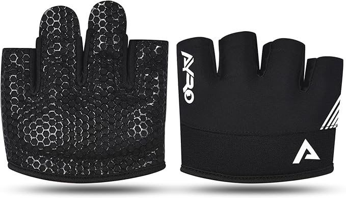 AYRO Minimal Workout Gloves, Short Partial Gym Weight Lifting Gloves Grip Pads for Men & Women with Full Palm Protection & Extra Grip, Best for Weightlifting, Training, Gym & Hand Support
