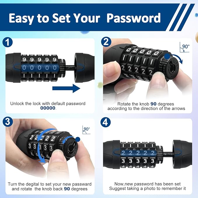 NDakter Bike Chain Lock, 5 Digit Combination Heavy Duty Anti Theft Bicycle Chain Lock,2.62/3.2/4.27/5/6Ft Long Security Resettable Bike Locks for Bike, Bicycle, Scooter, Door, Gate, Fence-4/6mm Thick
