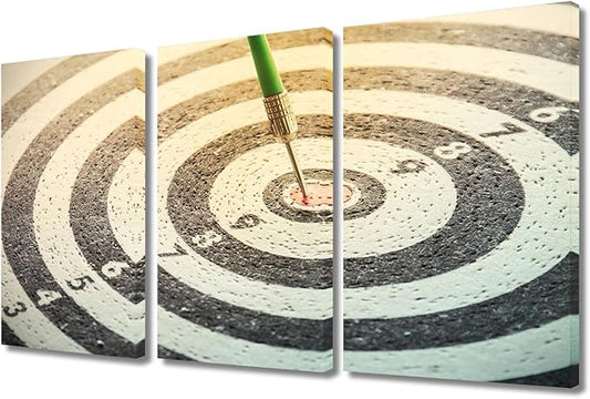 Wall Art Vintage House Decorations Dartboard with Darts Closeup Wall Pictures for Living Room Winner Concept Canvas Wall Art Modern Painting 3 Panel Prints Wall Art Framed Ready to Hang, 24"Wx36"H