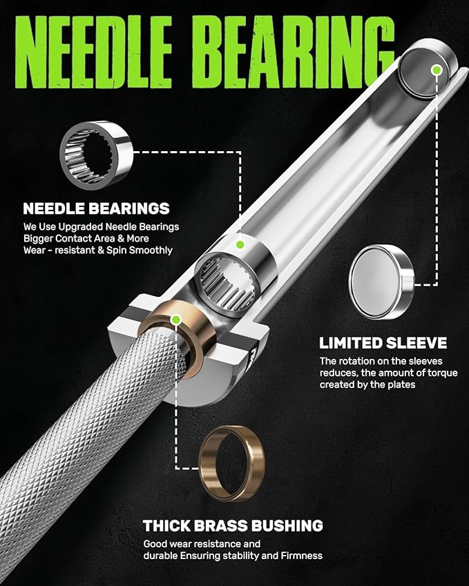 PB01 7FT Olympic Barbell, Weight Bar with Knurled Grip, 1000lb Capacity Strength Training Deadlift Bar for Squat, Weightlifting, Bench Press, Fits 2-inch Standard Weight Plates