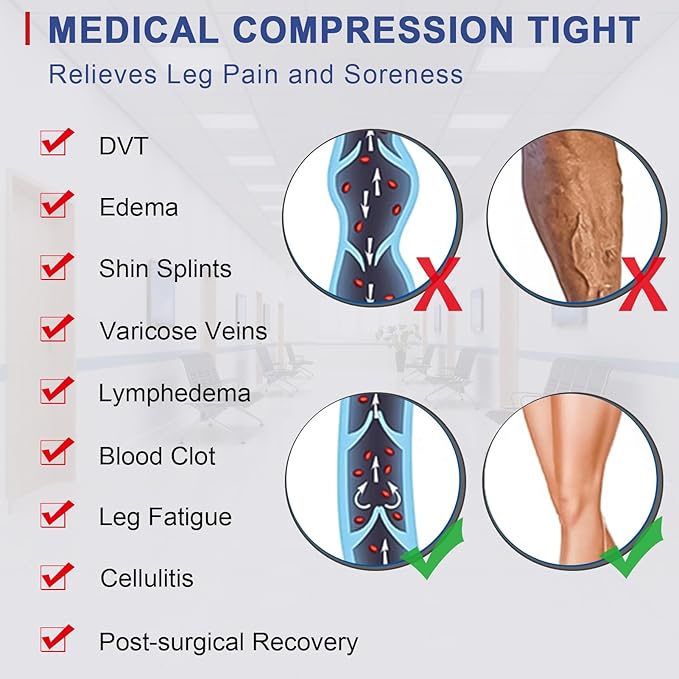 beister Medical Compression Pantyhose for Women & Men, 20-30mmHg Graduated Support Tights, Opaque Footless Waist High Compression Stockings & Leggings for Varicose Veins, Edema, Flight, DVT