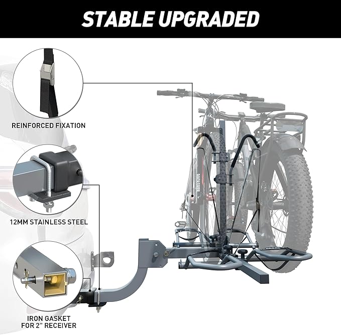 WILDROAD Hitch Bike Rack, Wobble Free Smart Tilting Bike Rack, Foldable 2-Bike Rack for Standard, Fat Tire and E-Bike, 2-Bike 180 lbs Capacity, Fits 2-inch Receiver