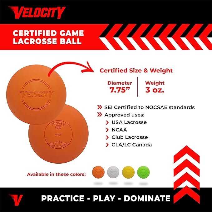 Velocity Lacrosse Balls - 1, 2, 3, 6, 12, 18, 24, 36, 60 and 120 Packs - for Practice, Official NFHS and College Approved Size