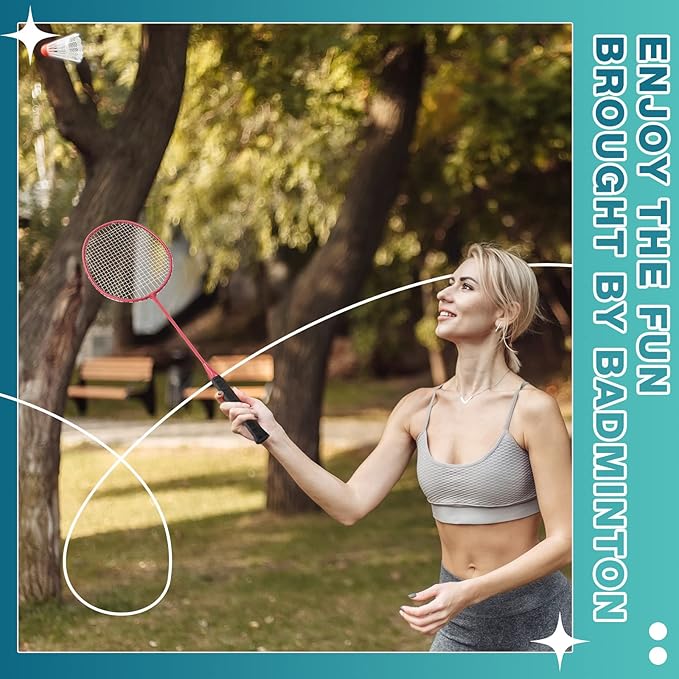 Woanger 8 Packs Badminton Rackets Set with 12 Badminton Racquets for Adult Backyard Gym Beach Outdoor Games