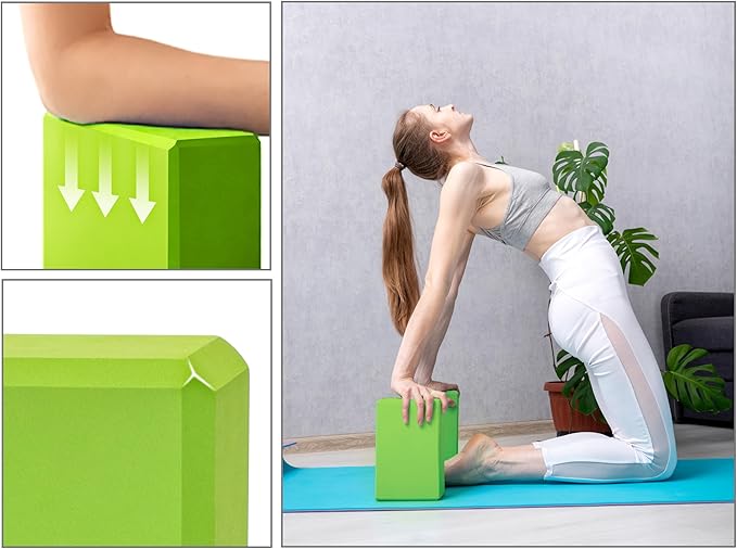 EXERZ Yoga Blocks 2 pack, Gym Blocks, Exercise Workout Fitness Bricks, Pilates Stretch Handstand Non-Slip