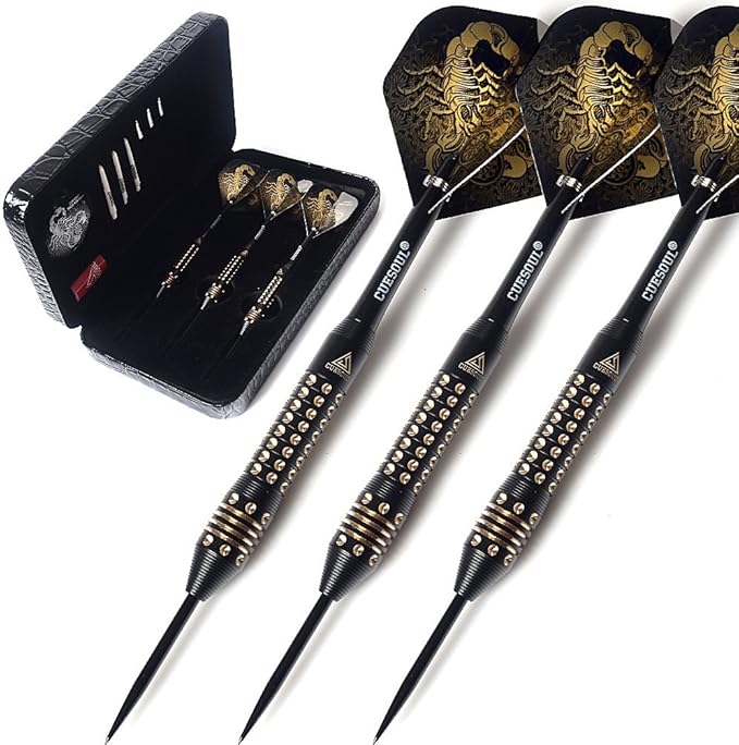 CUESOUL Steel Tip Darts Set 20/22/24 Grams with Deluxe PU Darts case-Black Scorpion Series