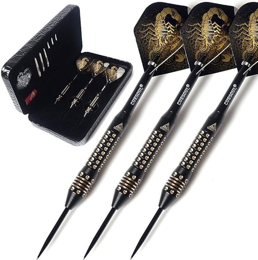 CUESOUL Steel Tip Darts Set 20/22/24 Grams with Deluxe PU Darts case-Black Scorpion Series