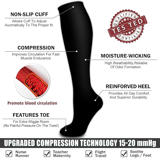 6 Pack Copper Compression Socks for Women and Men Circulation-Best Support for Medical, Running,Nursing,Athletic