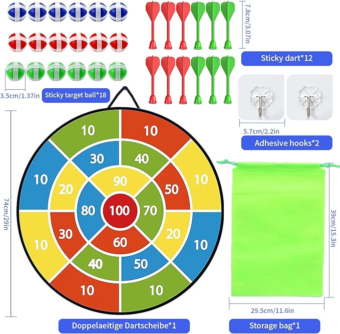 29 Inches Dart Board for Kids，Kids Large Dart Board with Sticky Balls and Darts，Indoor/Outdoor Sport Party Fun Games Toys Birthday Gifts for 3 4 5 6 7 8 9 10 11 12+Year Old Boys Girl
