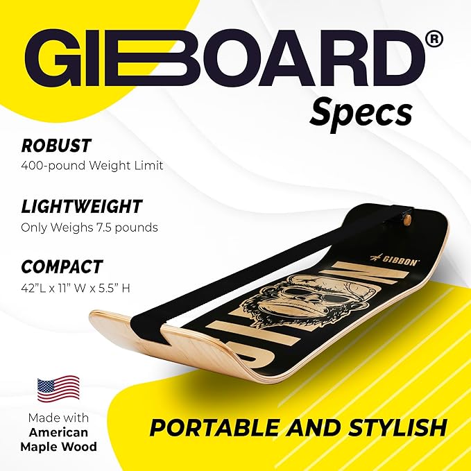 GIBBON SlackBoard - GiBoard Balance Board Kids & Adults - Slackline Balance Trainer - Slack Board Core Workout Equipment Home Gym Training - Standing Desk Exercise - Yoga, Agility, Pilates & More