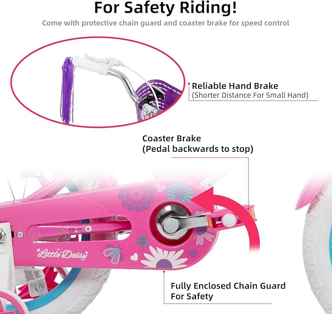 JOYSTAR Little Daisy Kids Bike for Girls Boys Ages 2-7 Years, 12 14 16 Inch Girls Bikes with Doll Bike Seat & Streamers, Boys Bike with Flag & Number Plate, Multiple Colors