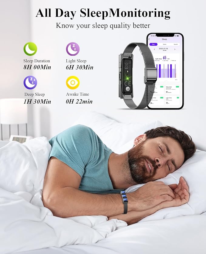 Smart Bracelet, Wearable Activity & Fitness Tracker Band, 24/7 Sleep Tracker, All-Day Continuous Heart Rate Blood Pressure Stress HRV Monitor, 170+ Sport Modes Smart Wristband with 2 Bands, Free APP