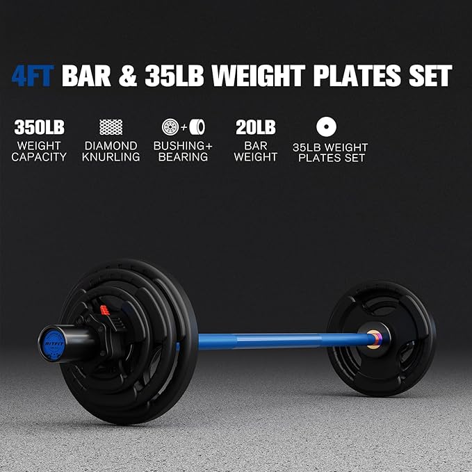 RitFit Barbell Weight Set - 4/6FT Olympic Barbell with Weight Plates (55-275LB Total) - Weightlifting Equipment for Squats, Curls, Deadlifts, Presses, Hip Thrusts