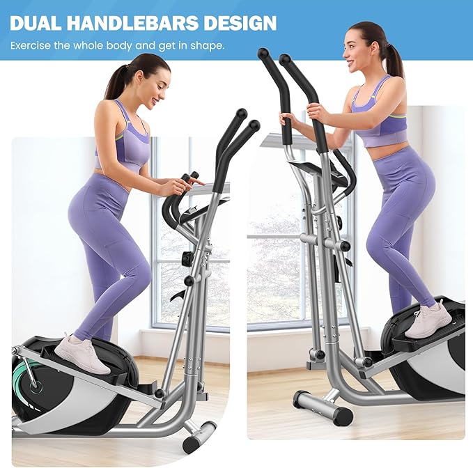 Elliptical Exercise Machine, Dripex Magnetic Elliptical Machine for Home, Hyper-Quiet Elliptical Training Machines w/ 6KG Flywheel, 8 Resistance Levels, Pulse Monitor, LCD Monitor, Device Holder