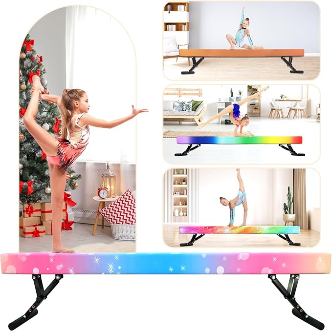 Adjustable Balance Beam Gymnastics Beam 8 FT Adjustable Height Beams for Kids, High and Low Floor Beams,Gymnastics Equipment for Kids Adults Training at Home and Gym Center