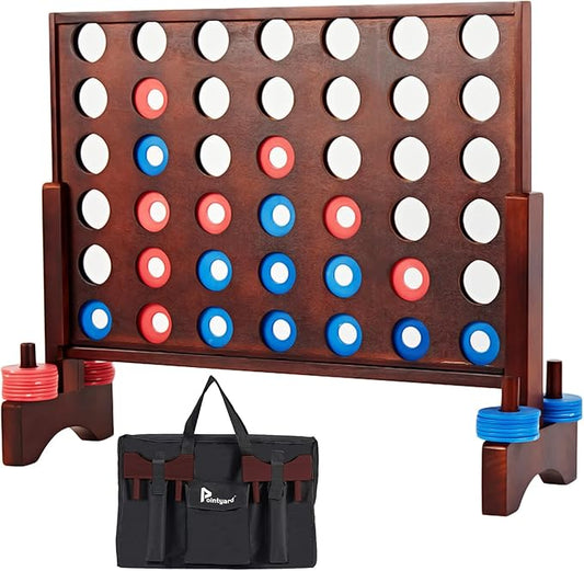 Pointyard Giant Wooden 4 in a Row Vintage 2.8Ft Outdoor Yard Game for Adults Famliy, with 42 Pcs Chips & Durable Carrying Bag, Halloween Christmas Party Game Gifts for Lovers