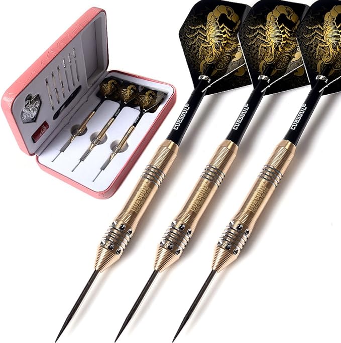 CUESOUL Steel Tip Darts Set 20/22/24 Grams with Deluxe PU Darts case-Black Scorpion Series
