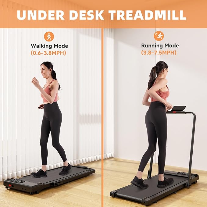 DeerRun 3 in 1 Walking Pad Treadmill, 300 Weight Capacity Foldable Treadmill, 3.0HP Low Noise Under Desk Treadmills for Home Office with Remote & APP