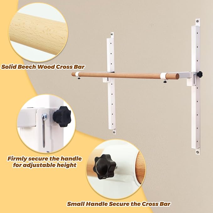 Wall Mounted Ballet Barre Adjustable Ballet Bar Foldable Dance Bar-Fully Adjustable -Solid Beech Wood Bar,Ballet workout Fitness Equipment Pull Up Stretch Never move