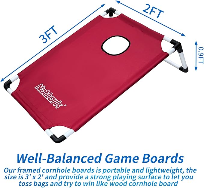 Portable Cornhole Set PVC Framed Corn Holes Outdoor Game Set with 2 Cornhole Boards, 8 Cornhole Bean Bags and Carrying Case, Camping Games Indoor Outdoor for Kids and Adults, Travel Camping Accessory