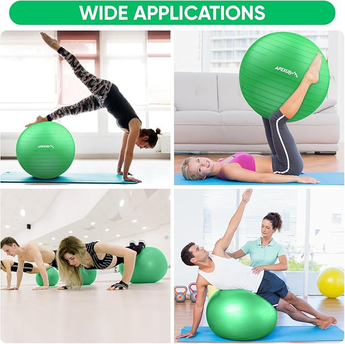APEXUP Yoga & Pilates Ball - Anti Slip Heavy Duty Gym Ball for Fitness, Balance & Core Workout