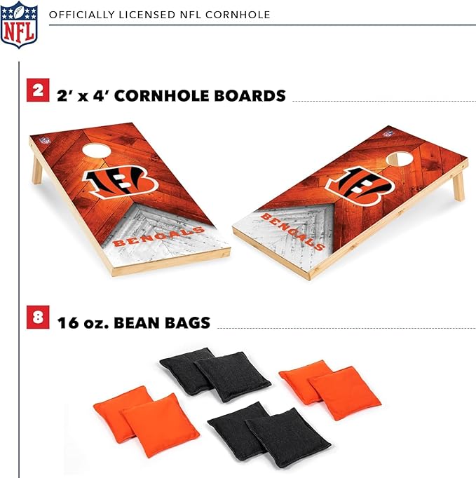 Wild Sports NFL Football 2' x 4' Regulation Size Solid Wood Cornhole Set with Direct Print HD Team Graphics Great Gift for Any Football Fan! Bean Bag Toss Family Outdoor Game