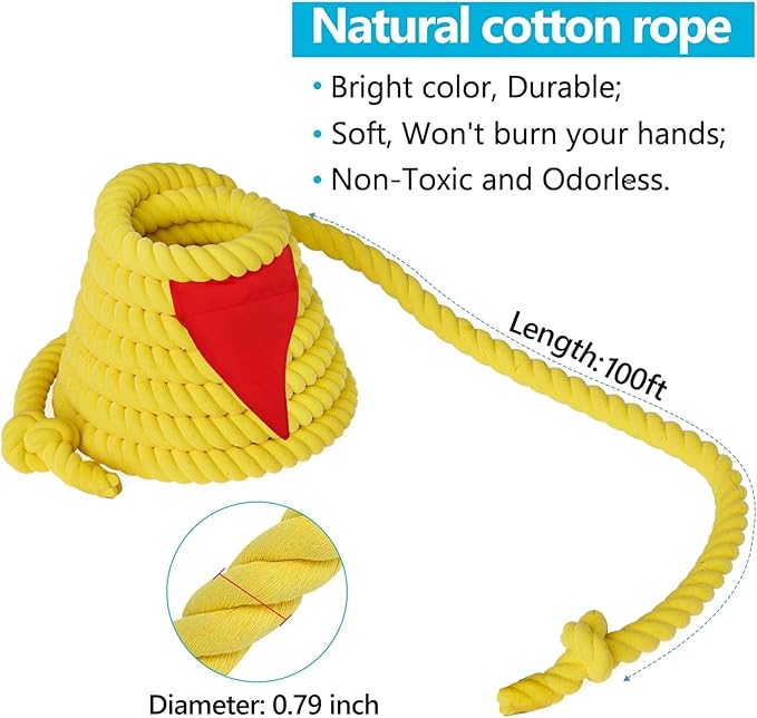 X XBEN Tug of War Rope with Flag for Kids, Teens and Adults 40FT, Soft Cotton Rope Games for Team Building Activities, Family Reunion, Birthday Party