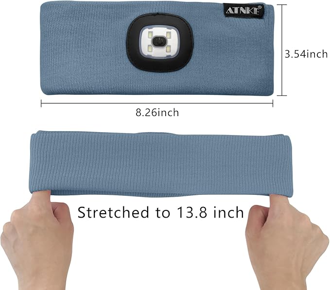ATNKE 4 LED Lighted Sport Sweatband,USB Rechargeable Running Head Band Lamp High Stretch Wicking Gifts for Men and Women