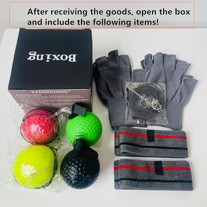Boxing Balls Head Band Set for MMA Boxing Reaction Training 4 Different Balls+2 Sweat Absorbing Head Bands+4 Spare Lines+2 Gloves for All People